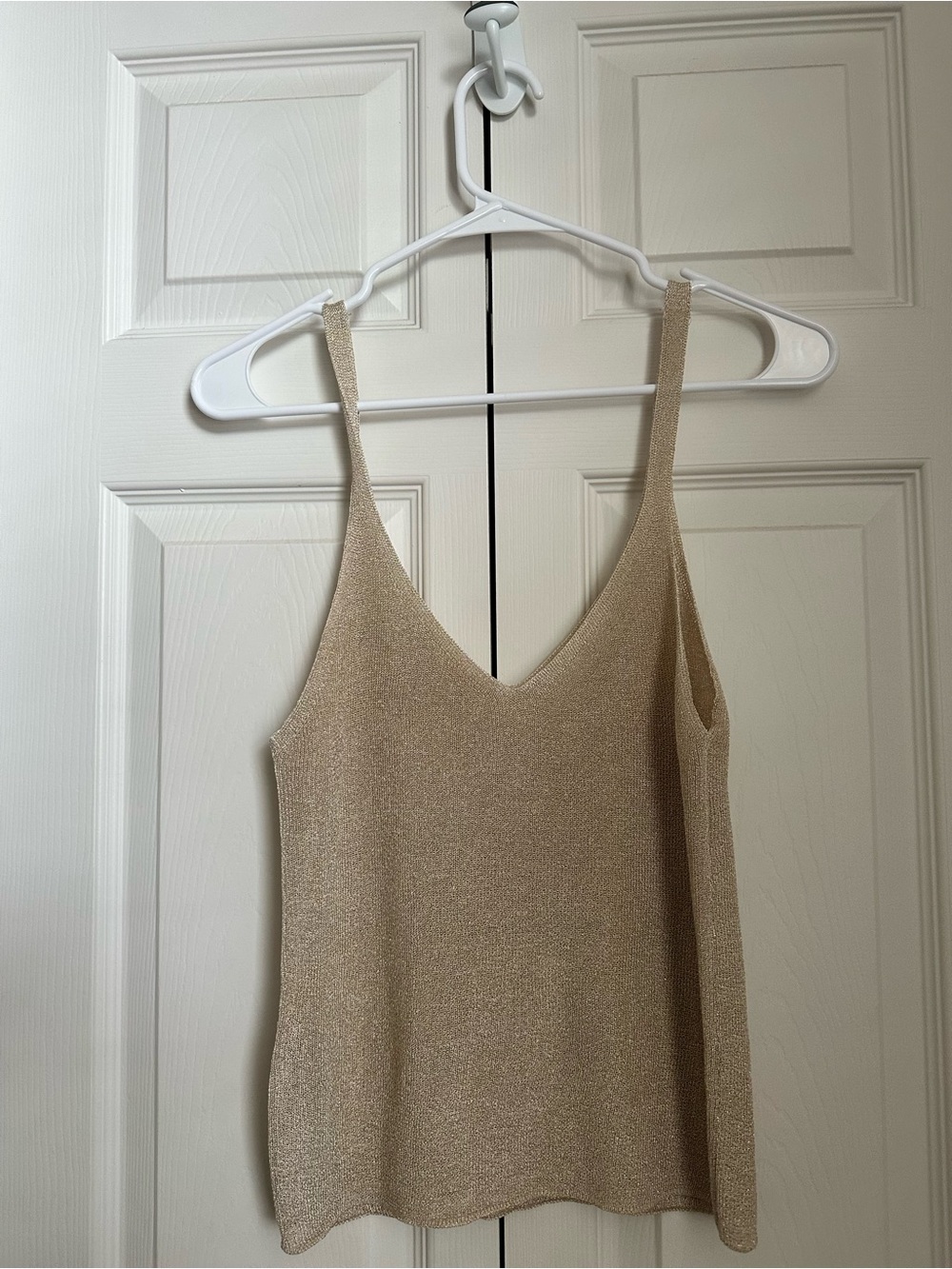 Mango - Size S - Gold Shimmer V-Neck Women's Tank Top
